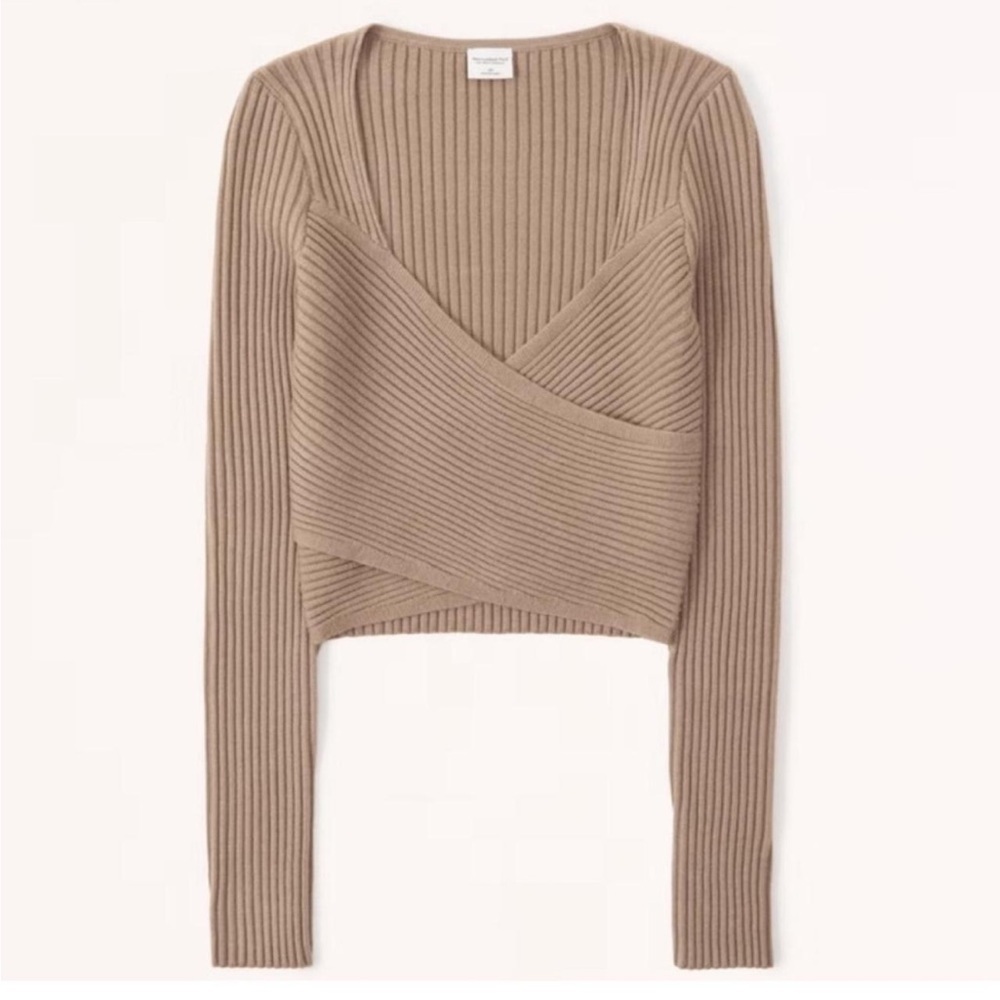 Abercrombie & Fitch LuxeLoft Ballet Wrap RIBBED Sweater TAN Brown Size LARGE NWT